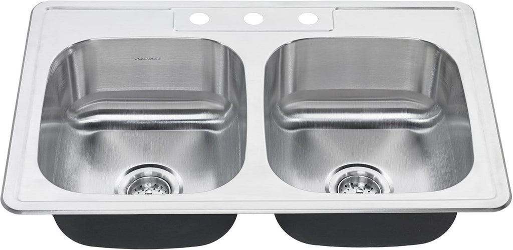 American Standard 20DB.8332283S.075 Colony Top Mount 33x22 Double Bowl Stainless Steel 3-Hole Kitchen Sink