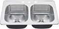 American Standard 20DB.8332283S.075 Colony Top Mount 33x22 Double Bowl Stainless Steel 3-Hole Kitchen Sink