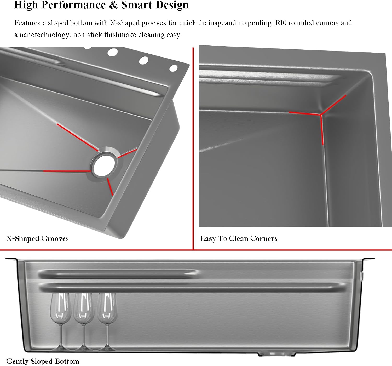 Double Waterfall Kitchen Sink 33 x 22 in 9 Gauge Stainless Steel Smart Digital Display Modern Single Bowl Workstation Sink with Soap Dispenser