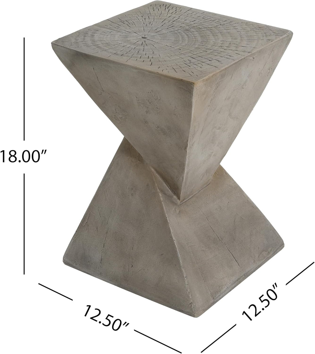 Christopher Knight Home Novi Outdoor Side Table, Geometric-Shaped Accent Side End Table, Garden Stool for Patio Balcony Beach Pool, Lightweight Concrete, Wood-Like Texture, Light Gray
