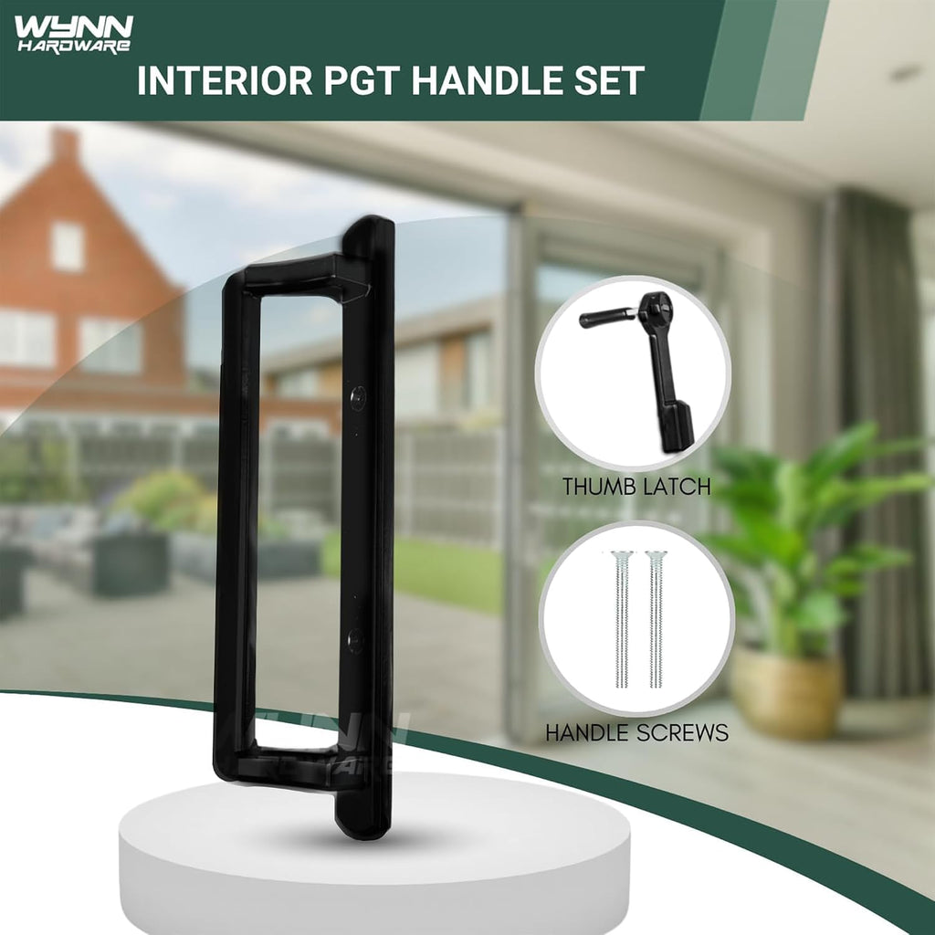 10' PGT Sliding Door Set | PGT Interior and Exterior Sliding Handle with 3-7/8' Hole Spacing | Handle Replacement for Patio Glass Door | Fix and Repair Patio (Black)