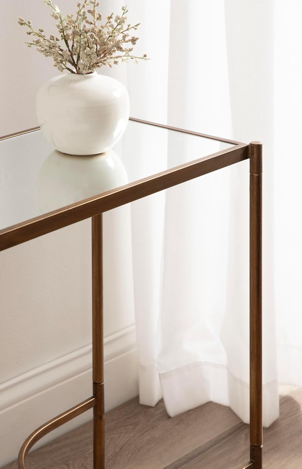 Kate and Laurel Catriona Modern Glam Metal Skinny Side Table, 19 x 11 x 24, Gold, Rectangular Slim Living Room End Table with Unique Geometric Base for Use as Bedroom Accent or Entryway Decor