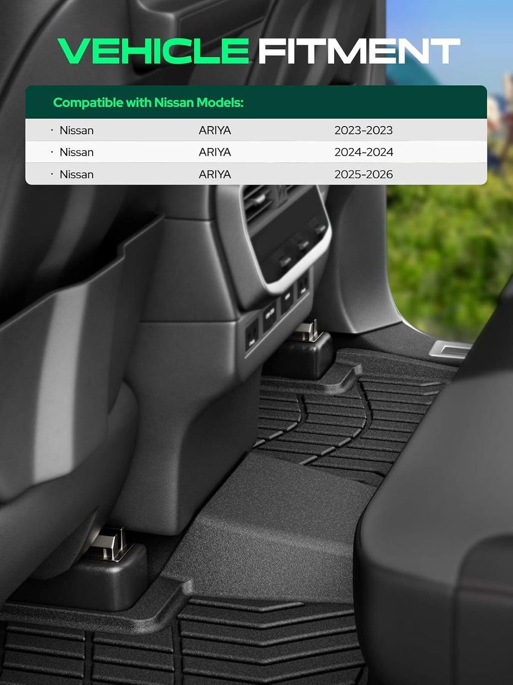 YHTAUTO Floor Mats Fit Nissan Ariya 2023-2026, TPE Floor Liners All-Weather Protection Custom Fit, 1st & 2nd Row, Set of 2 Black
