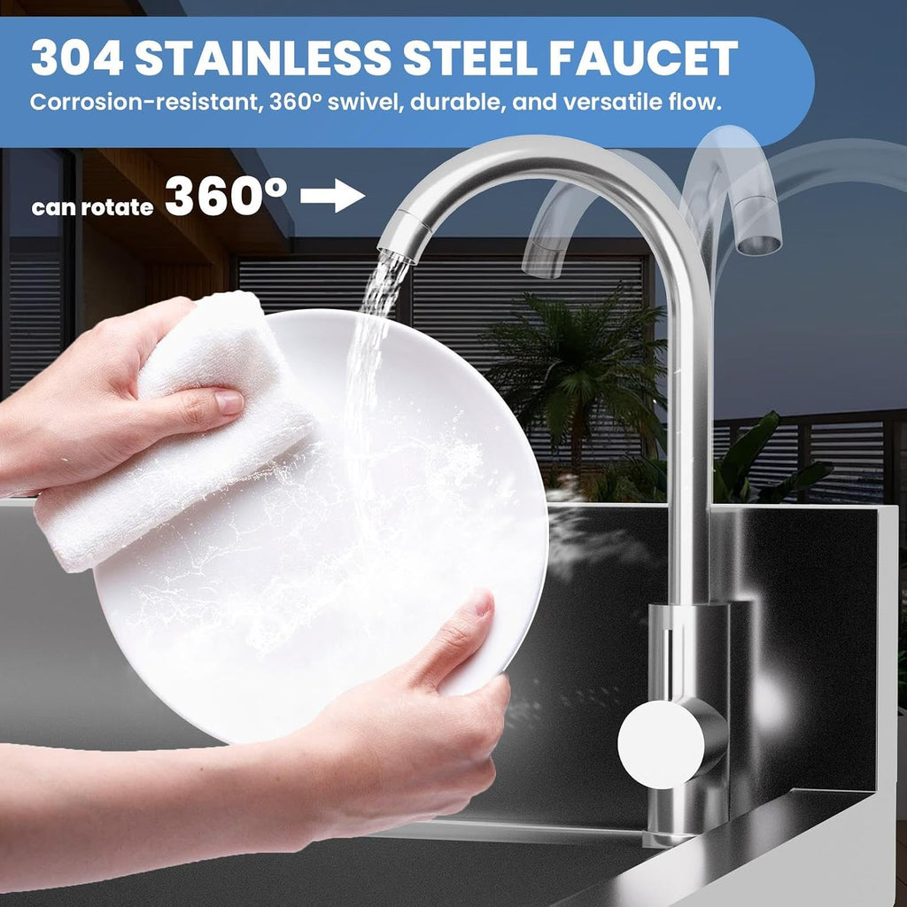286lbs High-Traffic Utility Sink,Stainless Steel Outdoor Sink With Drain – Stainless Steel Utility Sink, Sink Portable For Backyard Parties/Commercial Prep(360 Degree Swivel Rust Proof Faucet)