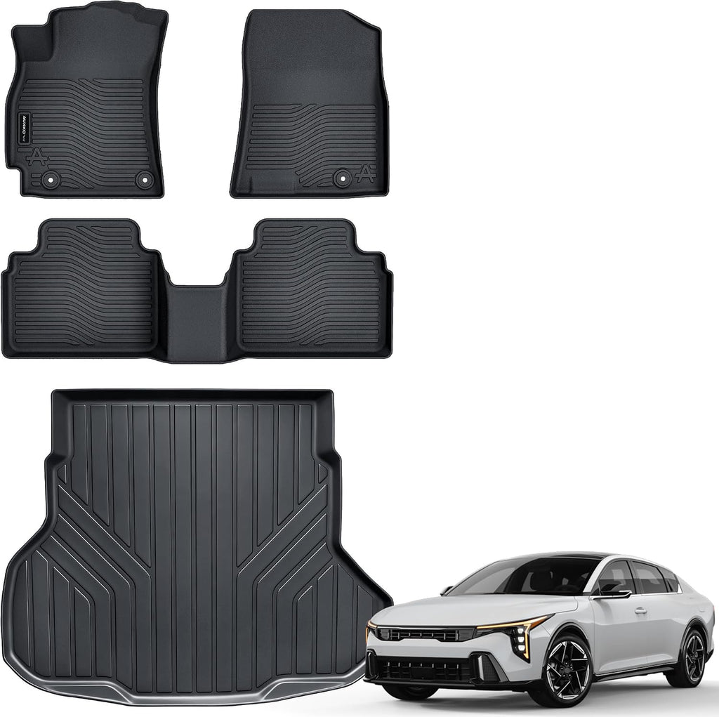 Auxko All Weather Floor Mats Cargo Mat Fit for 2025 2026 Kia K4 Sedan TPE Liners Accessories for Kia K4 Sedan 2025 2026 All Season Guard Odorless Anti-Slip Floor Mats Cargo Liner