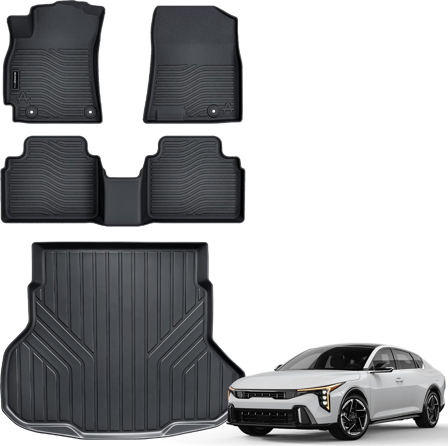 Auxko All Weather Floor Mats Cargo Mat Fit for 2025 2026 Kia K4 Sedan TPE Liners Accessories for Kia K4 Sedan 2025 2026 All Season Guard Odorless Anti-Slip Floor Mats Cargo Liner