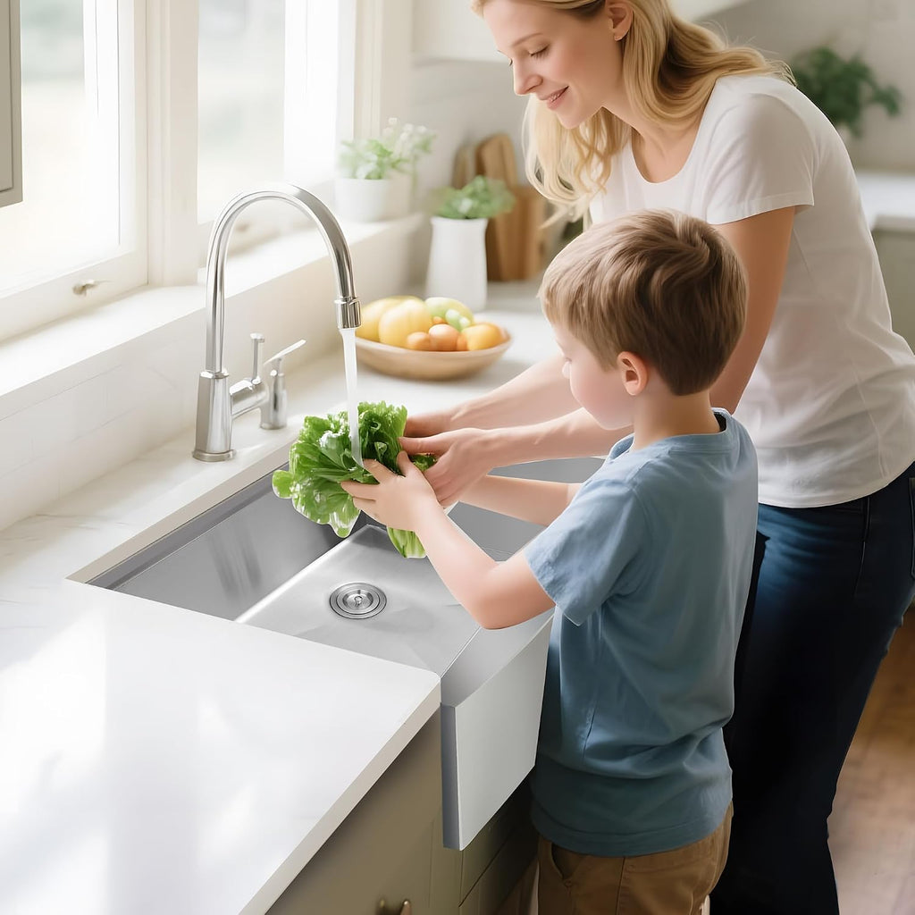 33x22 Inch Farmhouse Kitchen Sink – ALWEN 16 Gauge Scratch-Resistant Stainless Steel Workstation Apron Front Single Bowl Sink, R10 Radius, Ledge & Accessories Included