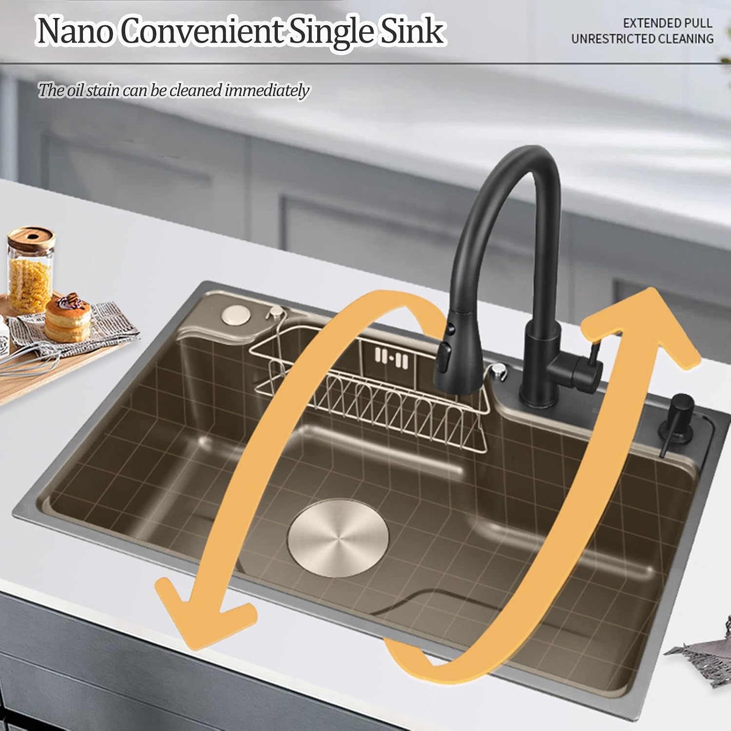 Kitchen Sinks, Single Bowl Kitchen Sink Kitchen Sink Household Bar Sink Rv Sink with Faucet (