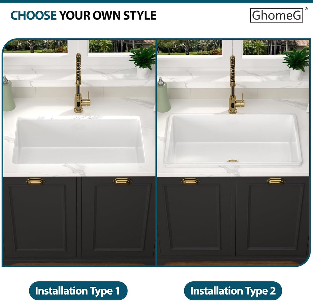White Kitchen Sink 32 Inch Fireclay Porcelain White Undermount Kitchen Sink 32'x19'x10' Glossy White Single Bowl Sinks Basin