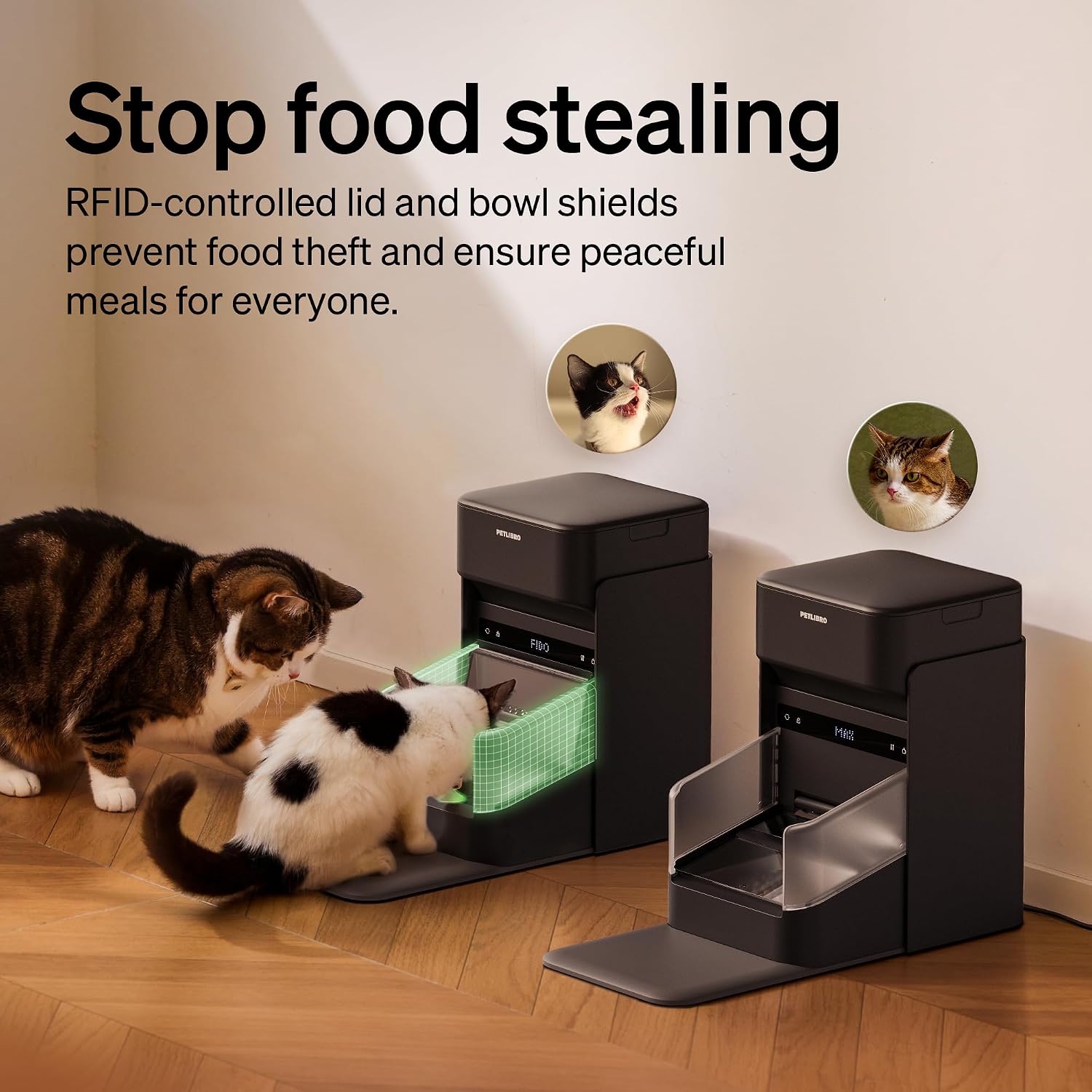 PETLIBRO RFID Cat Feeders for 2 Cats, Collar Sensor for Personalized Meals, Cats Recognition, Diet Tracking and Anti-Stealing for Multi-Pets Homes and Different Diets, Automatic Pet Feeder (Pack of 2)