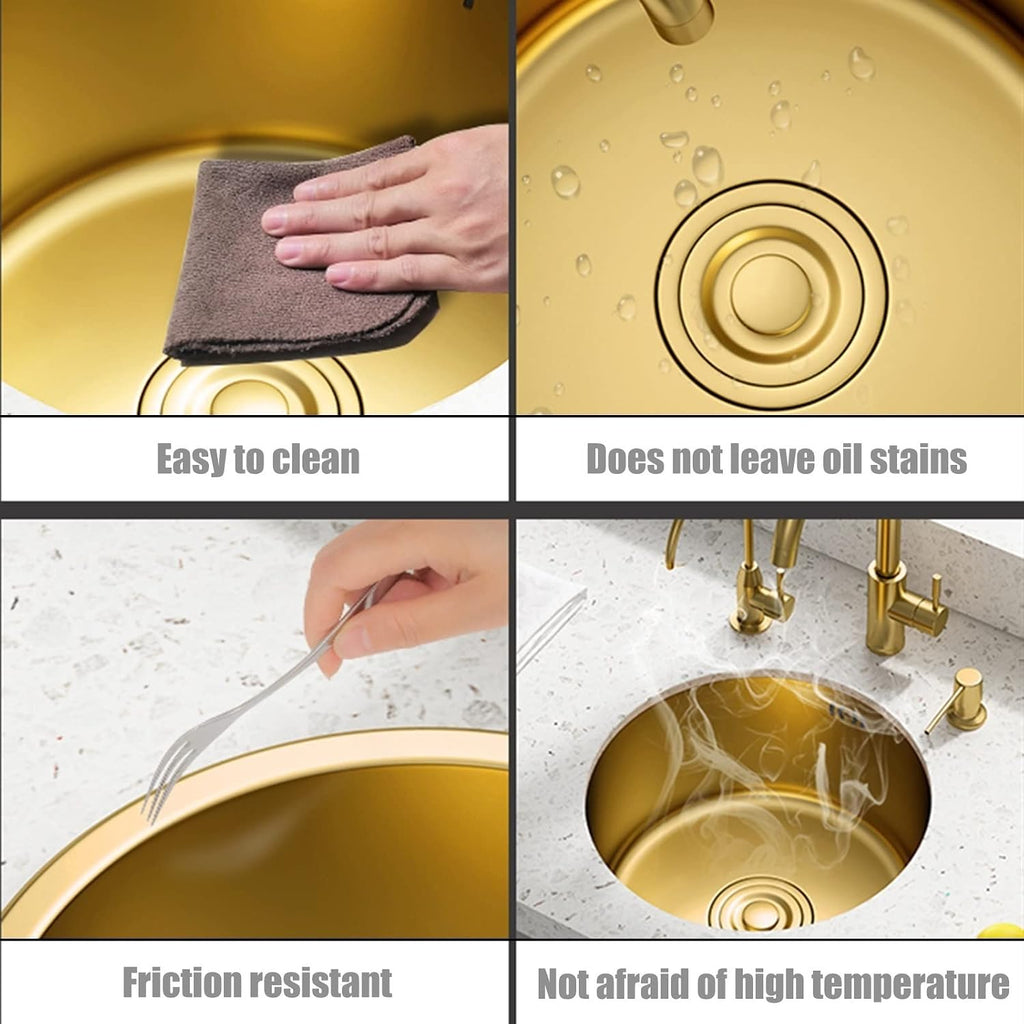 Gold Single Bowl Kitchen Sink Stainless Steel Small Bar Sink with Faucet and Drain Kit Drop-in Or Undermount (Color : Gold-2, Size : 36x36cm) (Gold2 40x40cm)