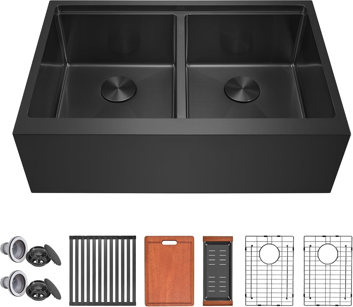 MILOSEN 28 Inch Black Farmhouse Kitchen Sink, 28''x22'' Drop in Black Stainless Steel Workstation Apron Front Sink with Ledge & Accessories, Double Bowl Farm Sinks, 10'' Large and Deep Handmade Sinks