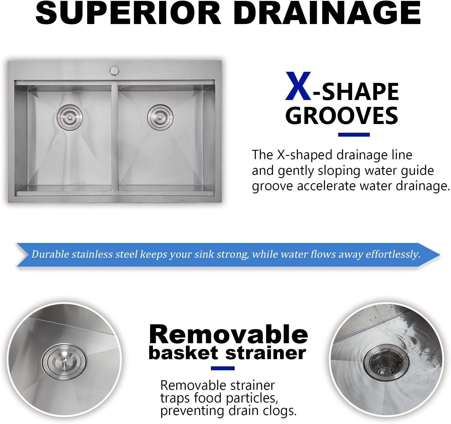 IKEBANA 33 x 22 Inch Double Bowl Kitchen Sink Drop in, Brushed Nickel 16 Gauge Stainless Steel Topmount 50/50 Double Basin Workstation Kitchen Sink with Accessories