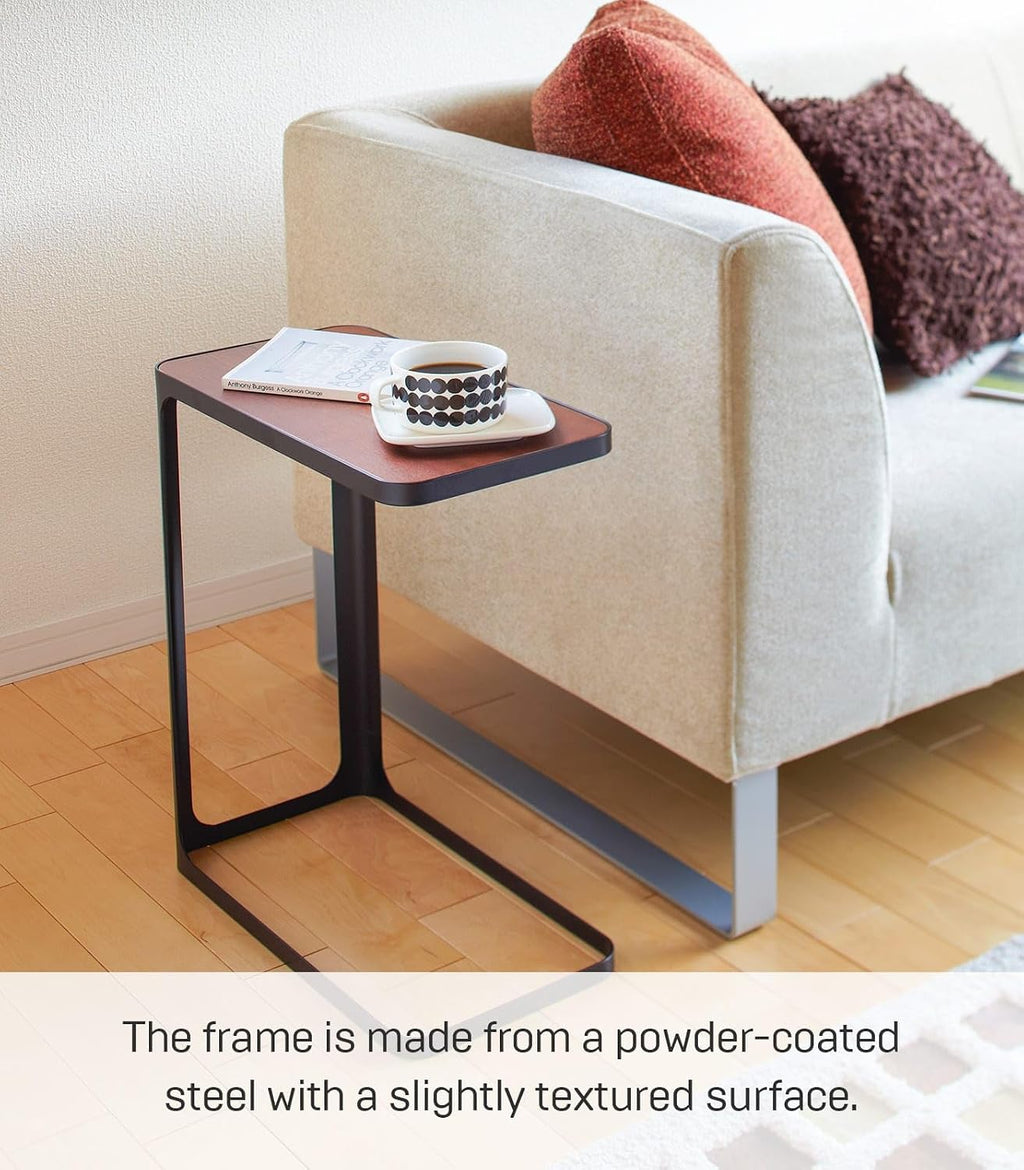 YAMAZAKI Home Small Metal and Wood Bedside Compact Side Table for Modern Living Room - Narrow C Shaped Slim End Table Steel One Size Black