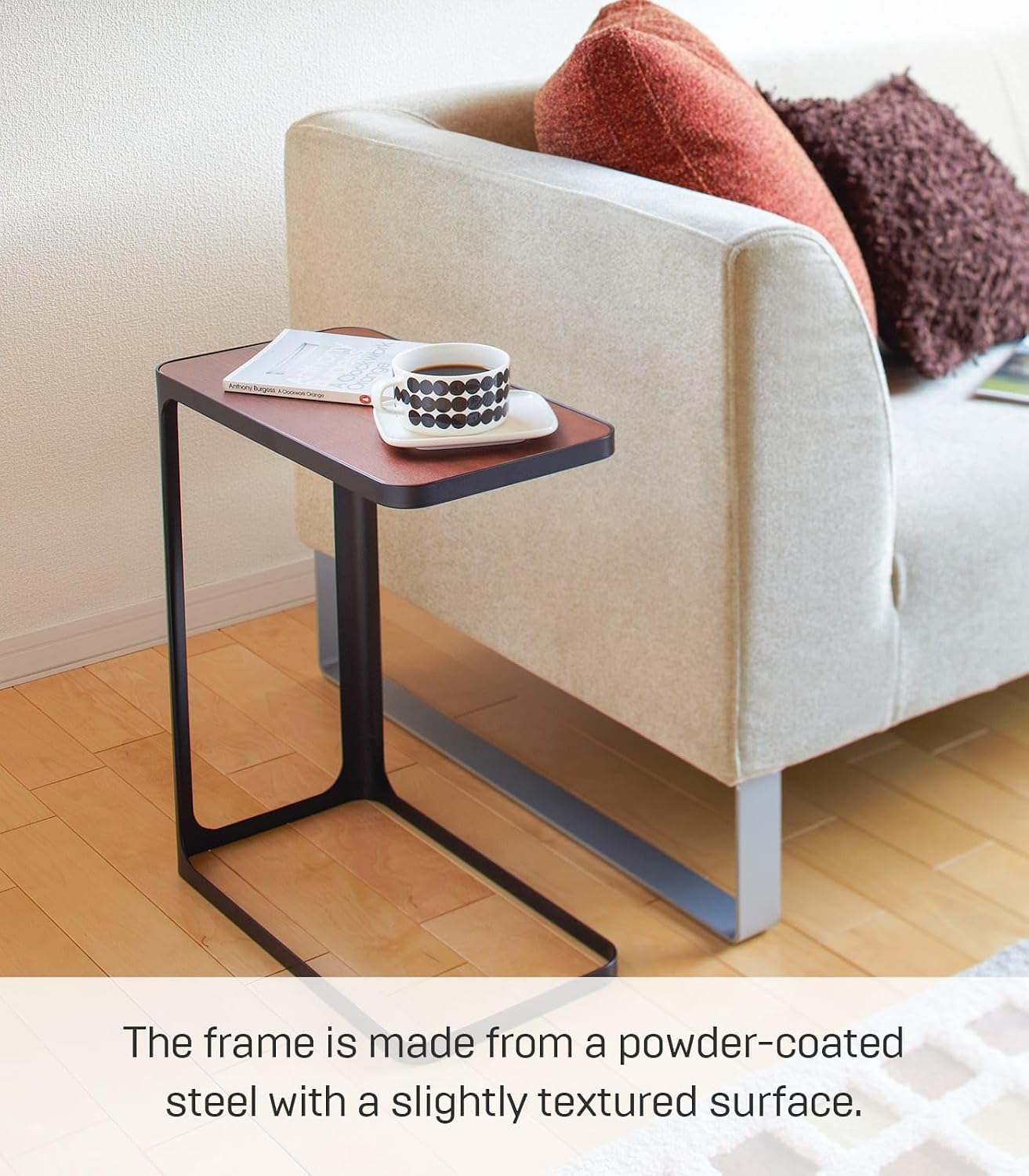 YAMAZAKI Home Small Metal and Wood Bedside Compact Side Table for Modern Living Room - Narrow C Shaped Slim End Table Steel One Size Black