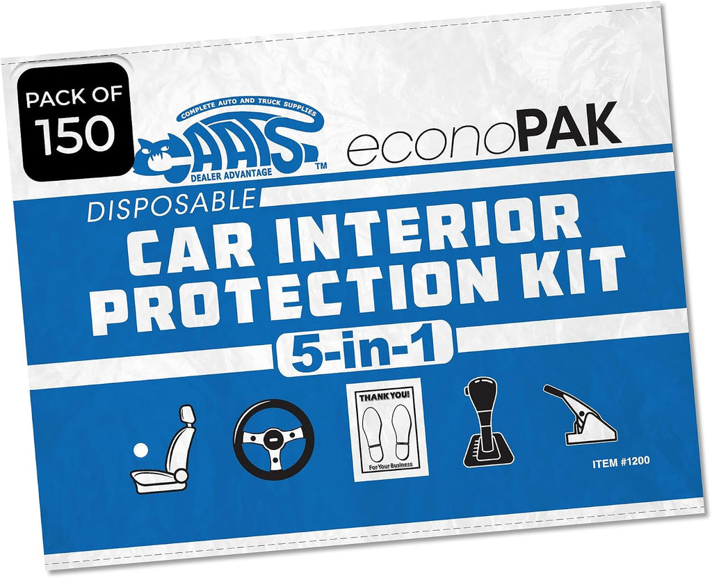 5-in-1 Car Interior Protection Kit Service Auto Shop Kit Covers - 150 Pack | Includes seat, steering wheel, brake, gear shift covers and floor mats to help protect vehicle interiors during service