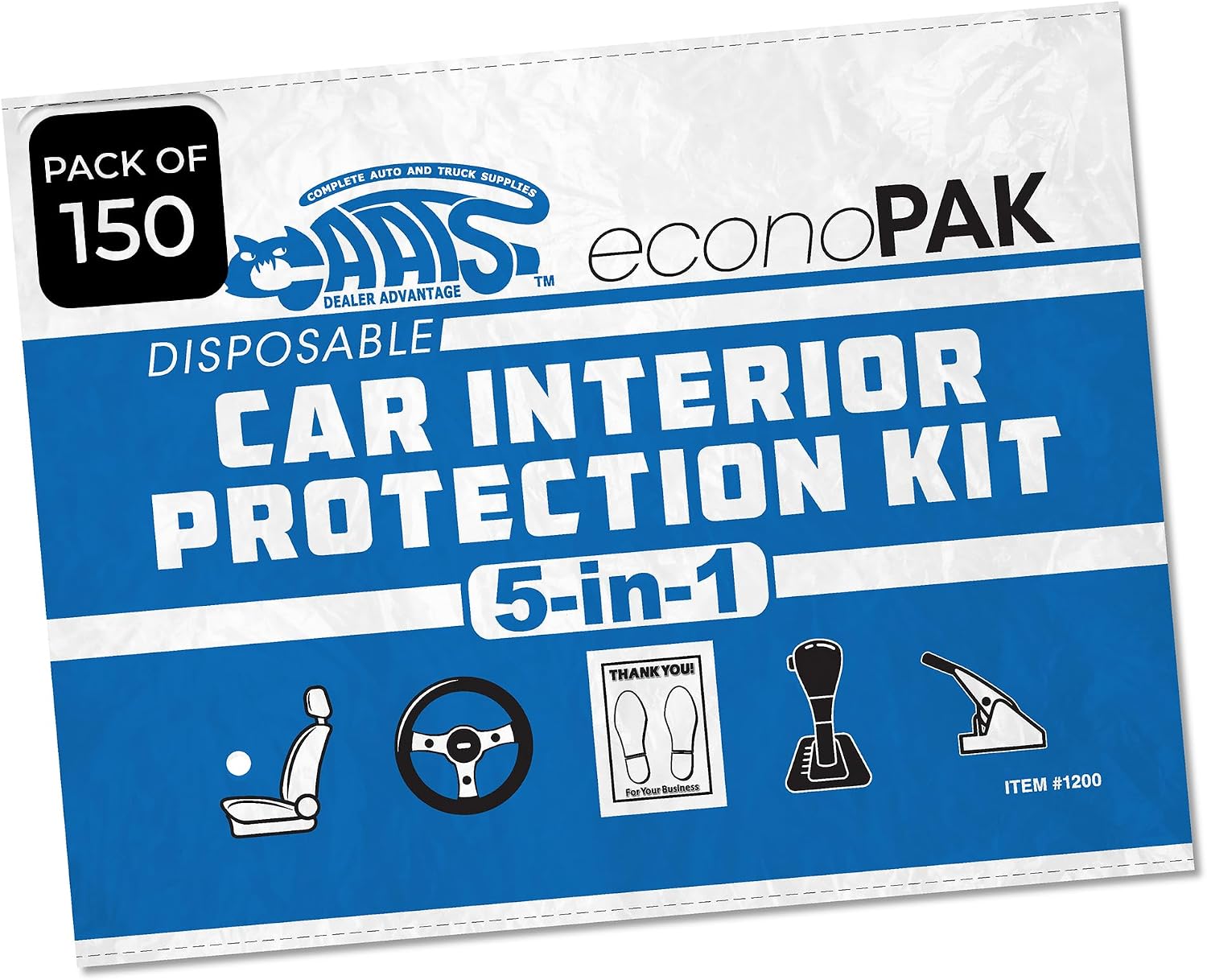 5-in-1 Car Interior Protection Kit Service Auto Shop Kit Covers - 150 Pack | Includes seat, steering wheel, brake, gear shift covers and floor mats to help protect vehicle interiors during service
