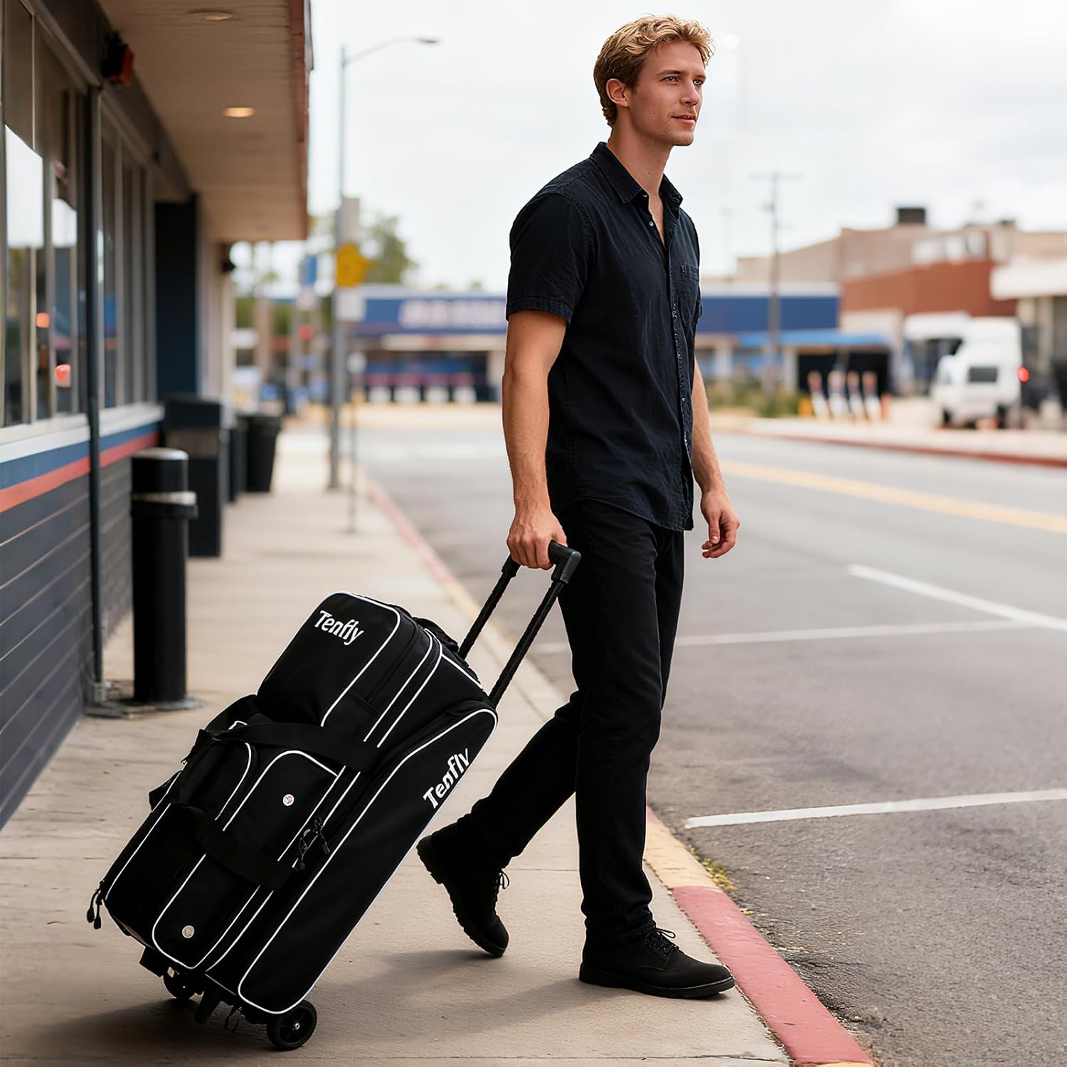 Triple Roller Bowling Bag with Wheels, Heavy Duty 3 Ball Bag for League & Recreational Bowlers