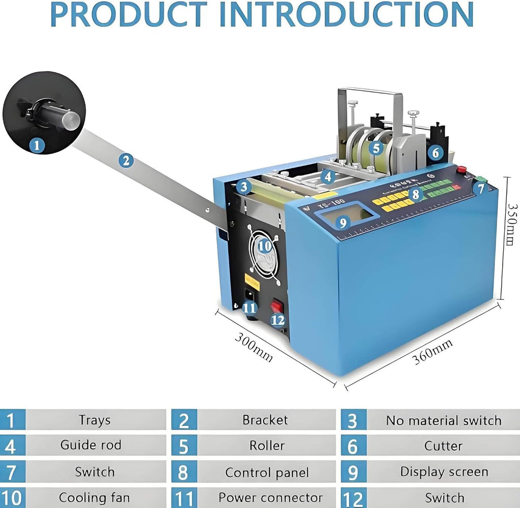 Auto PVC Heat-Shrink Tube Cable Pipe Cutter Cutting Machine, 250W Electric Plastic Tube Cutting Machine, Cut Width 100mm, for PVC/Hose/Cable