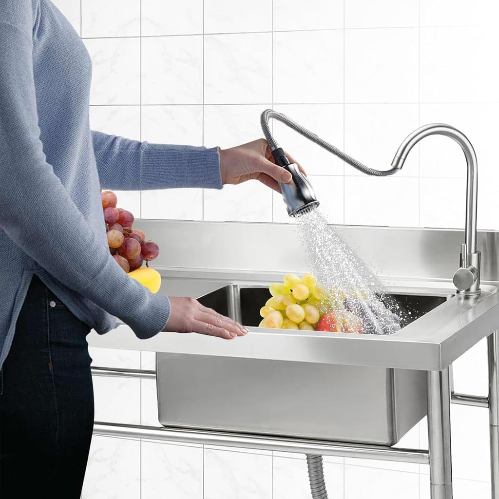 47x20x37 Inch Commercial Stainless Steel Utility basin - Single Compartment with Faucet & Base Frame, Adjustable Legs & Storage Shelf, Freestanding Prep basin for Kitchen or Garage