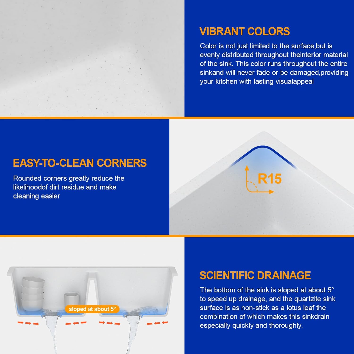 Dcolora 33 Inch Double Bowl Undermount Kitchen Sink White Deep Double Basin Prep Sink 50/50 Split Granite Composite 33'×19'×10',#DC-GU001W