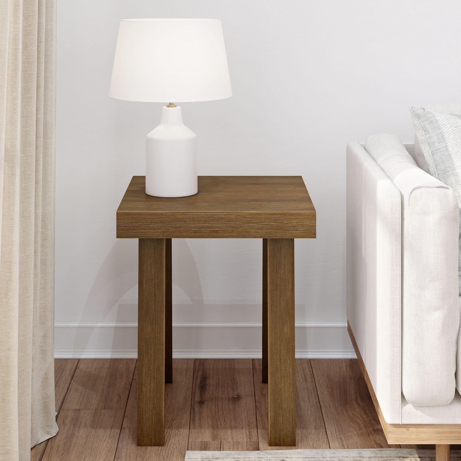Plank+Beam Classic Square Side Table, Slim Side Table for Living Room, Narrow Nightstand for Small Spaces, Wood End Table for Bedroom, Pecan Wirebrush