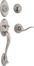 Kwikset Shelburne Front Door Lock Handle and Deadbolt Set, Entry Handleset Exterior with Interior Reversible Lever, Satin Nickel, Pick Resistant SmartKey Rekey Deadbolt Security