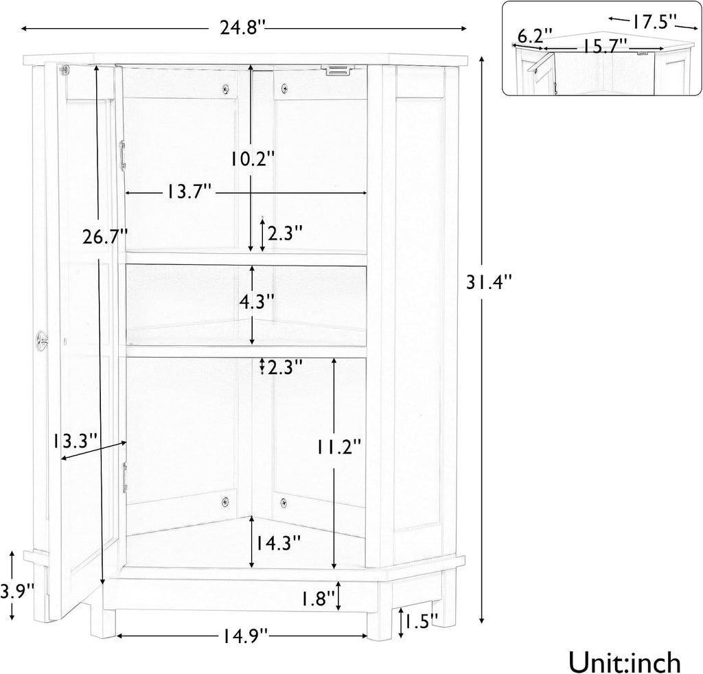 Bellemave Corner Bathroom Cabinet with Door and 2-Tier Adjustable Shelves, Floor Corner Storage Cabinet, Triangle Short Cabinets for Bathroom, Living Room (White)