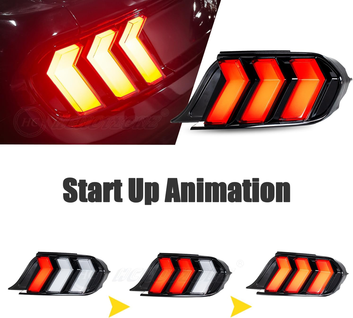HCmotion Tail Lights For Ford Mustang Euro 2015-2023 (6 Lighting Modes), Start UP Animation With Sequential Turn Signal Rear Lamp Kit(Clear)
