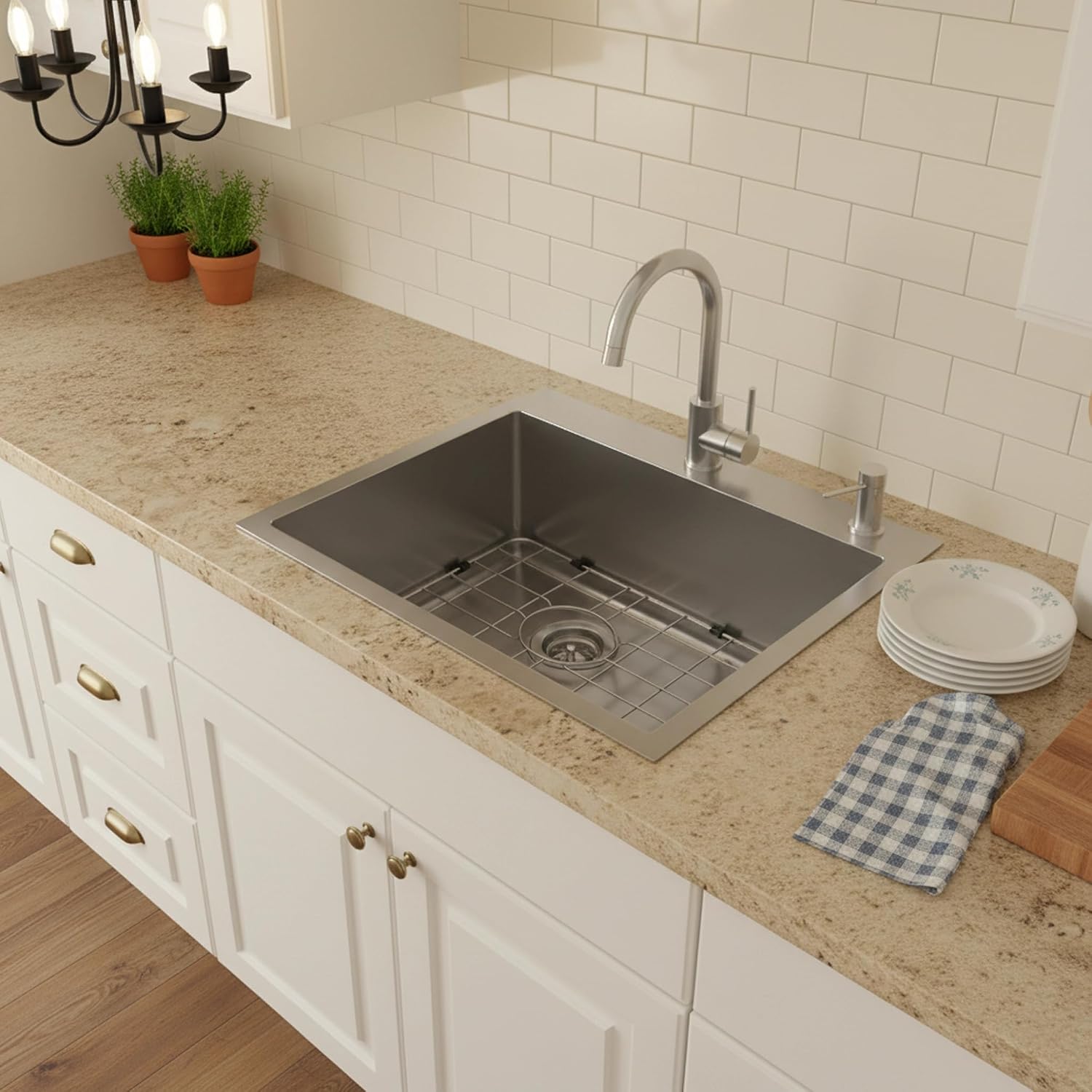 Drop In Kitchen Sink 28x18', 9' Basin Depth, 18 Gauge Stainless Steel Sink, 3D Embossed Surface Finish Top Mount with Accessories