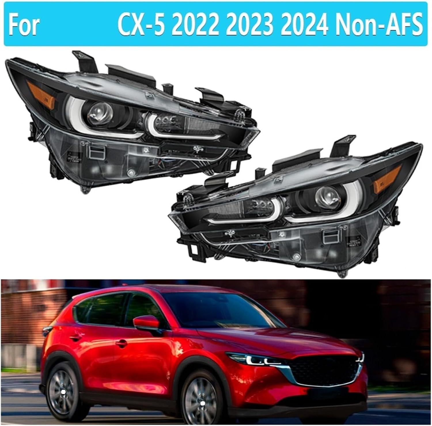 FULL LED No AFS Light Headlight Compatible With Mazda CX-5 2022 2023 2024 Car Front Lamp LED Headlight Assembly No DRL Car Accessories(Right)