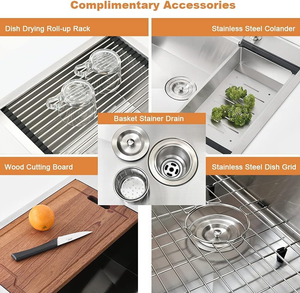 33x19 Drop In Kitchen Sink Workstation-Bokaiya 33 Inch Stainless Steel Top Mount Kitchen Sink 16 Gauge Single Bowl Drop In Sink with Cutting Board