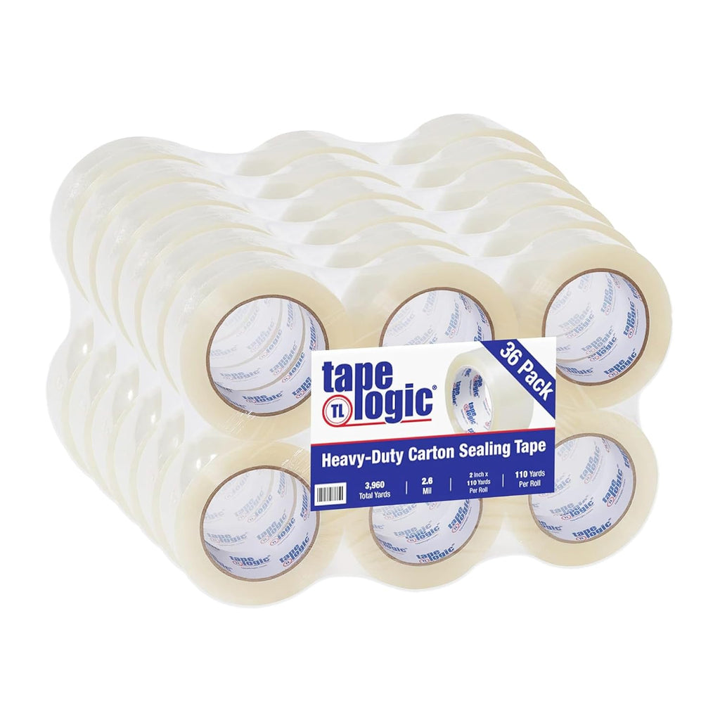 TAPE LOGIC 2' x 110 yds Acrylic Packing Tape 2.6 Mil, Clear (36-Pack) Heavy Duty Packing Tape Rolls for Sealing Boxes at Home, Warehouse, & Office, Supplies for Packaging, Shipping, Moving