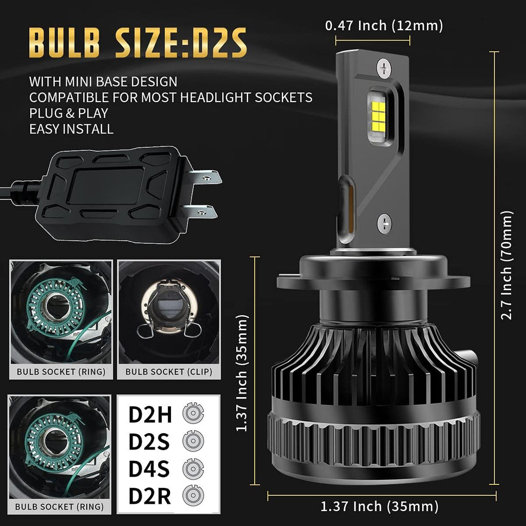 VLAND LED Headlights and D2S LED Bulbs For Hyundai Sonata 2011 2012 2013 2014, With Sequential Turn Signals Dual Beam Lens (NOT for Models without Adjusting Motor)