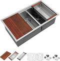 Dcolora 36 In. Undermount Double Bowl Kitchen Sink, 60/40 Low Divide Workstation, 16 Gauge 304 Stainless Steel Sink, 36' x 19' x 10' #DC-U7739