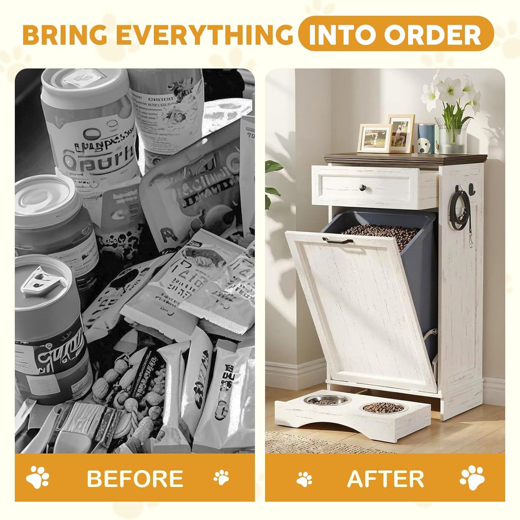 21''W Dog Feeding Station with Storage, (White, Single Door)