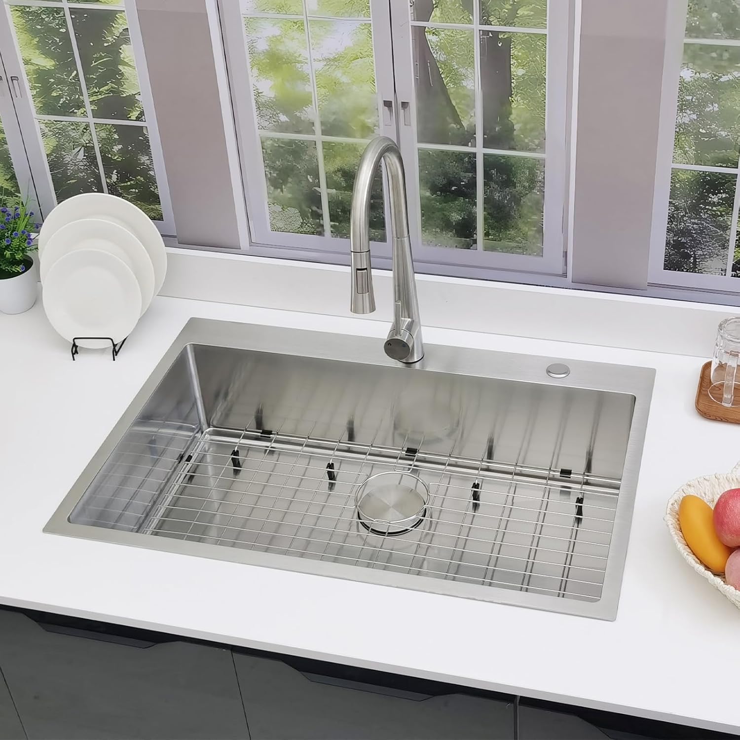 33x22 Drop In Kitchen Sink - Delironexu 16 Gauge Top Mount Stainless Steel Kitchen Sink, 33 Inch Deep Single Bowl kitchen Sinks with 3-Piece Accessories
