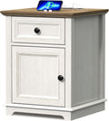 REDAYFUR End Table with Charging Station, Fast Charge, End Table with Drawer, Big Storage Side Table for Living Room/Bedroom, White