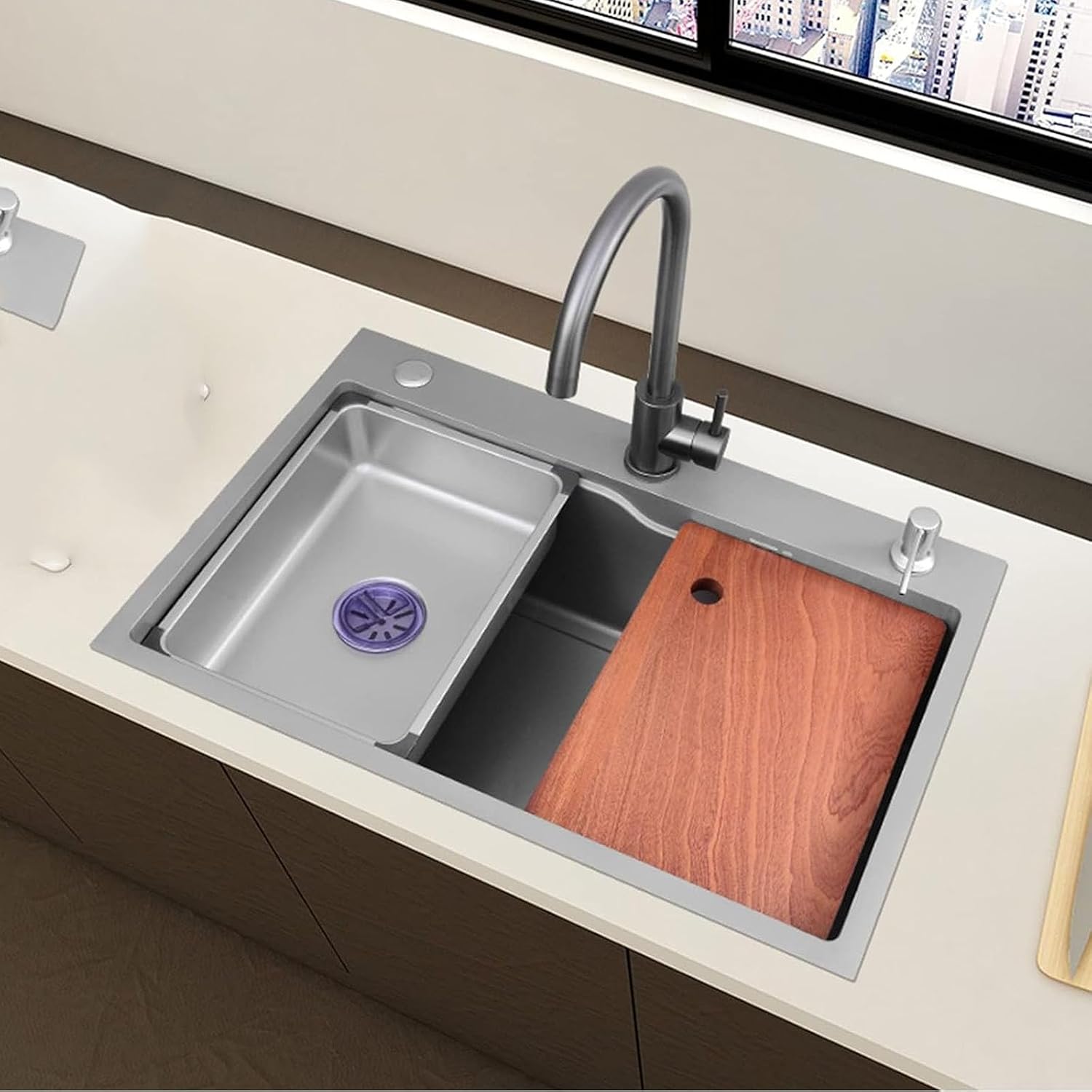 KITCHEN SINK Household 304 Stainless Steel Handmade RV Sink Single Bowl Bar Prep Sink with Large Curved Faucet and Mounting Kit Drop in Or Undermount (Color : A, Size : 75x45x22cm) (A 68x45x22cm)