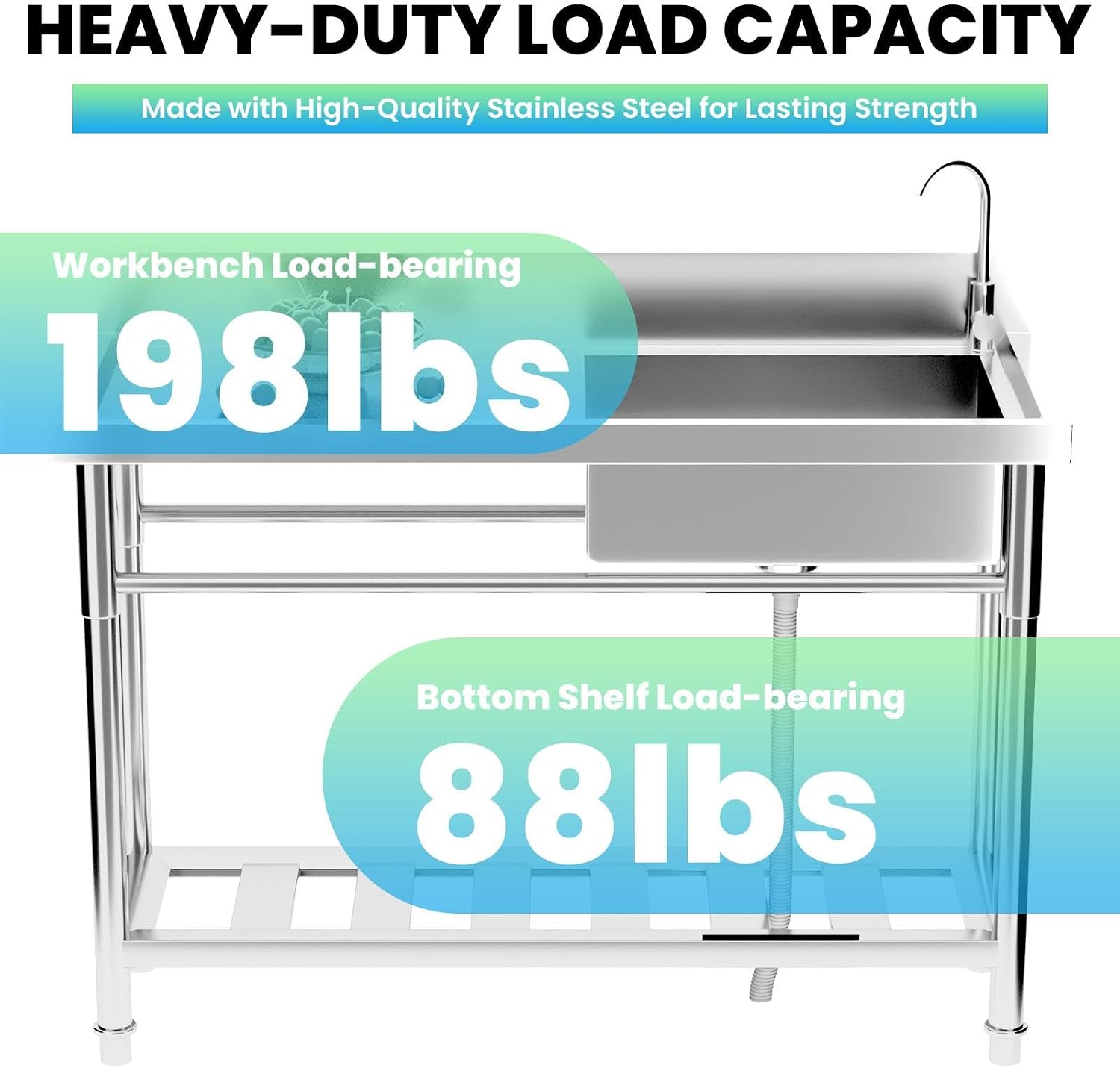Stainless Steel 1 Compartment Sink Commercial Grade, Undermount Utility Sink for Restaurant Bar Kitchen, Easy-Clean Triple Bowl Prep Sink (1 Compartment)