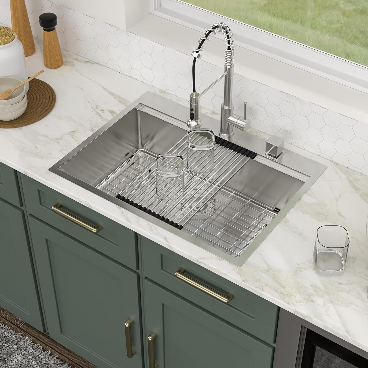 Logmey 30 Inch Drop In Kitchen Sink 30x22x9 All in One Workstation Topmount Sinks Stainless Steel 16 Gauge Single Bowl Overmount Kitchen Sink