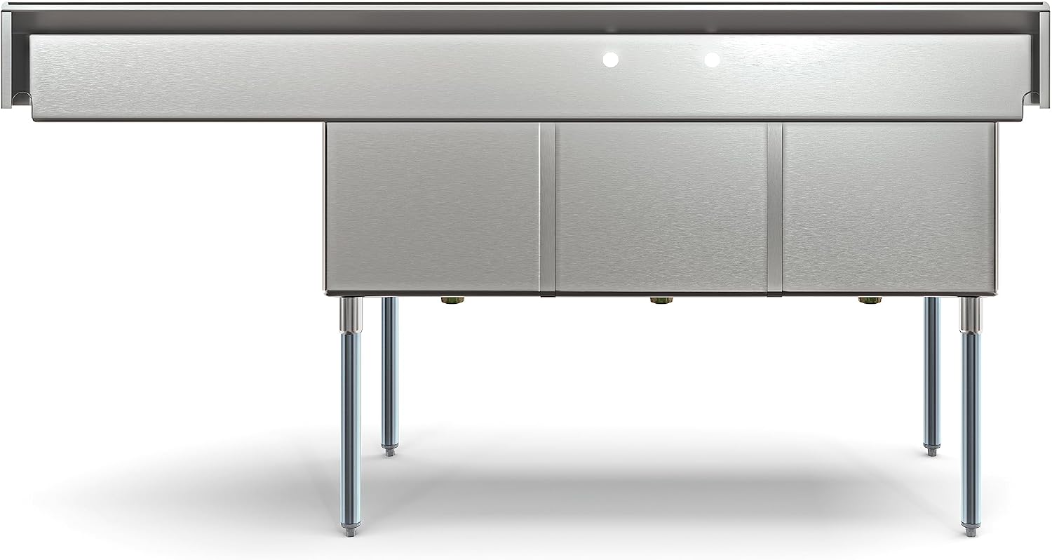 KoolMore 81 in. Three Compartment 18-Gauge Stainless-Steel NSF Commercial Kitchen Sink, Bowl Size 18x24x14, with Three Basins and Pre-Drilled Faucet Holes with Right Drainboard (KM-SC182414-24R3)