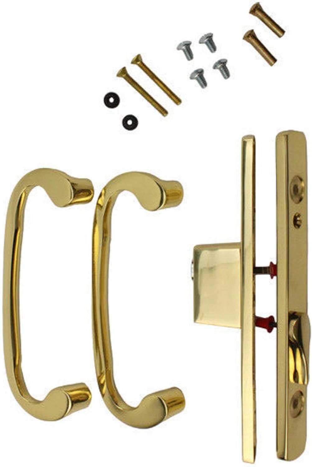 8.5' Legacy Sliding Patio Glass Door Offset Latch Gold Handle Set with Keys - Sash Controls 2265 Keyed Lock - Mortise Type, Fits 3-15/16' Screw Hole Spacing and 1-1/4' to 2-1/4' Door Thickness