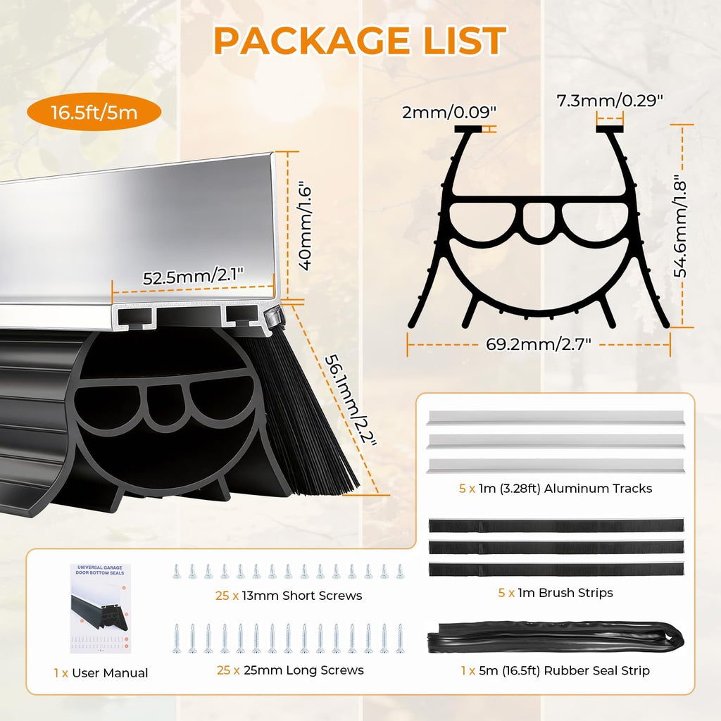 BEAMNOVA 16.5FT Garage Door Bottom Seal, Upgraded Multi-Layer Rubber Weather Stripping Door Seals with Brush, Wind & Water Block for Home Garage, Warehouse, DIY Homeowners