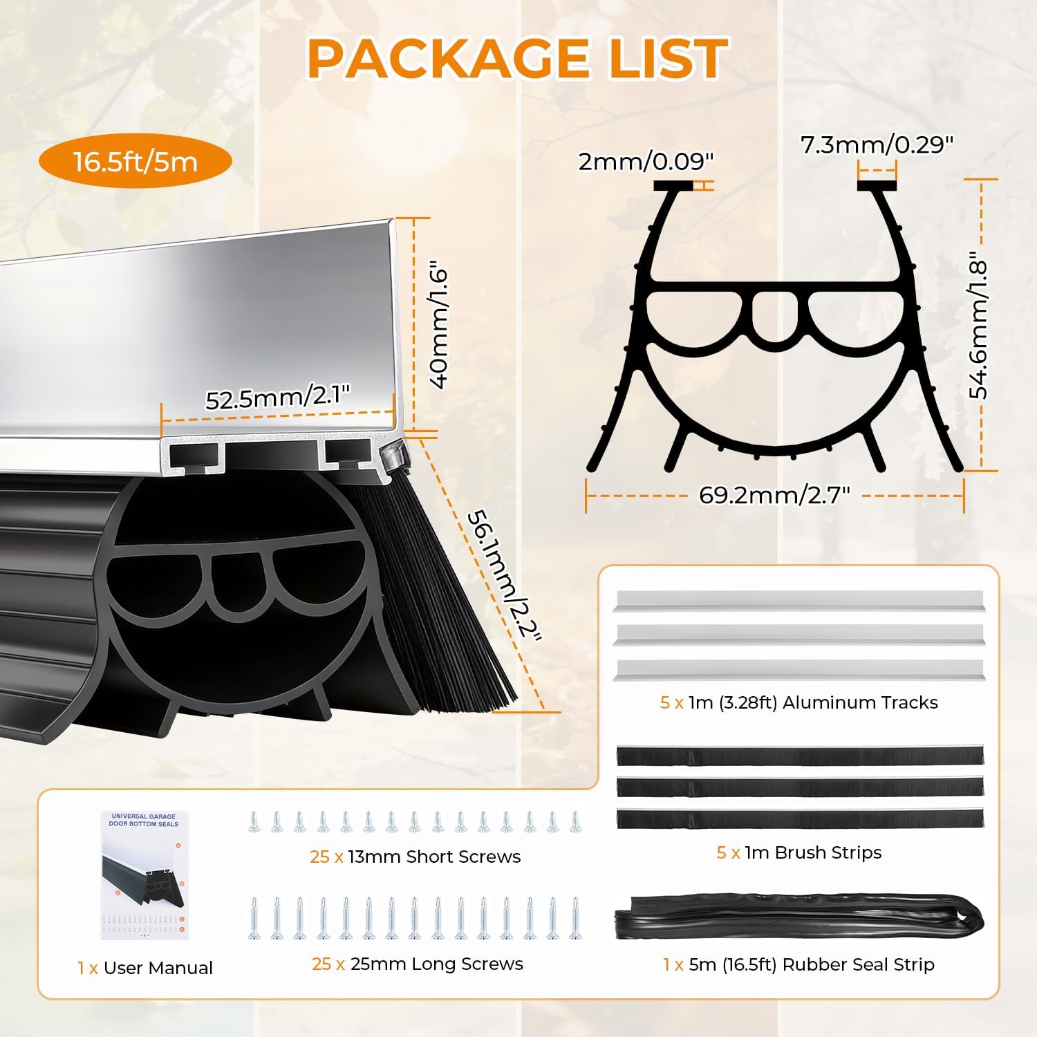 BEAMNOVA 16.5FT Garage Door Bottom Seal, Upgraded Multi-Layer Rubber Weather Stripping Door Seals with Brush, Wind & Water Block for Home Garage, Warehouse, DIY Homeowners
