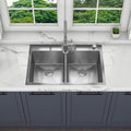 Sinber HT3322D-9-S 33' x 22' x 9' Drop In Double Bowl Kitchen Sink with 18 Gauge 304 Stainless Steel Satin Finish (Sink Only)