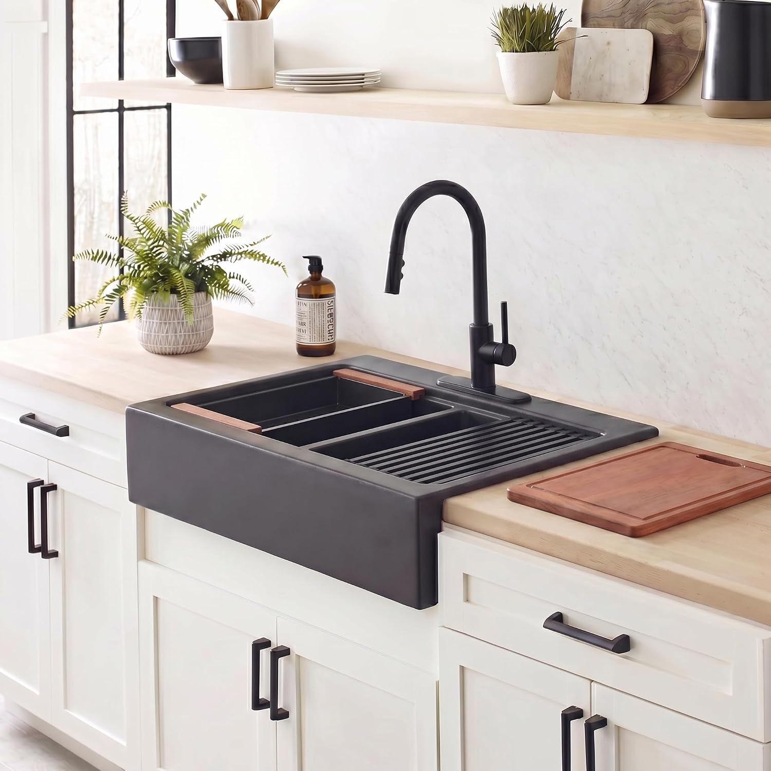LQS Double Bowl Kitchen Sink, Undermount/Drop In Kitchen Sink, Double Bowl Stainless Steel Kitchen Sinks, 16 Gauge Stainless Steel Handmade Sinks (Black, 30' x 22' x 10')