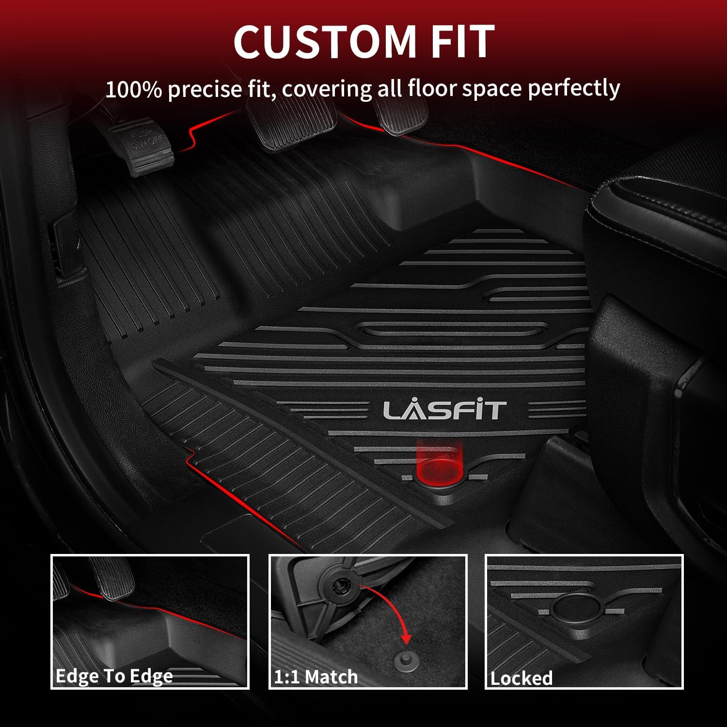 LASFIT Floor Mats for Ford F-150 2015-2026 | F150 Lightning 2022-2025 SuperCrew (Rear w/o Fold Flat Storage) Carpet Floor All Weather Protector TPE Truck Liners- 1st & 2nd Row, 3pcs Black