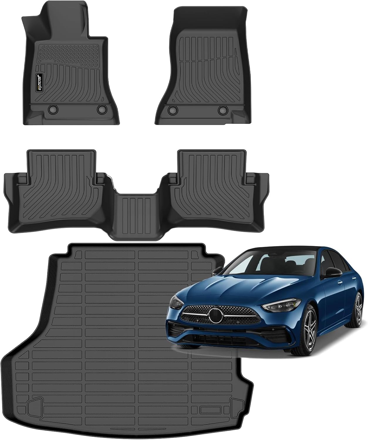 Jenofa-Floor Mats for Mercedes Benz C-Class Sedan 2022-2026 C300/C43 AMG/C63 AMG S E Cargo Mat Car Mats for Benz C Class All Weather Floor Liner Custom Fit Automotive Full Set Accessories