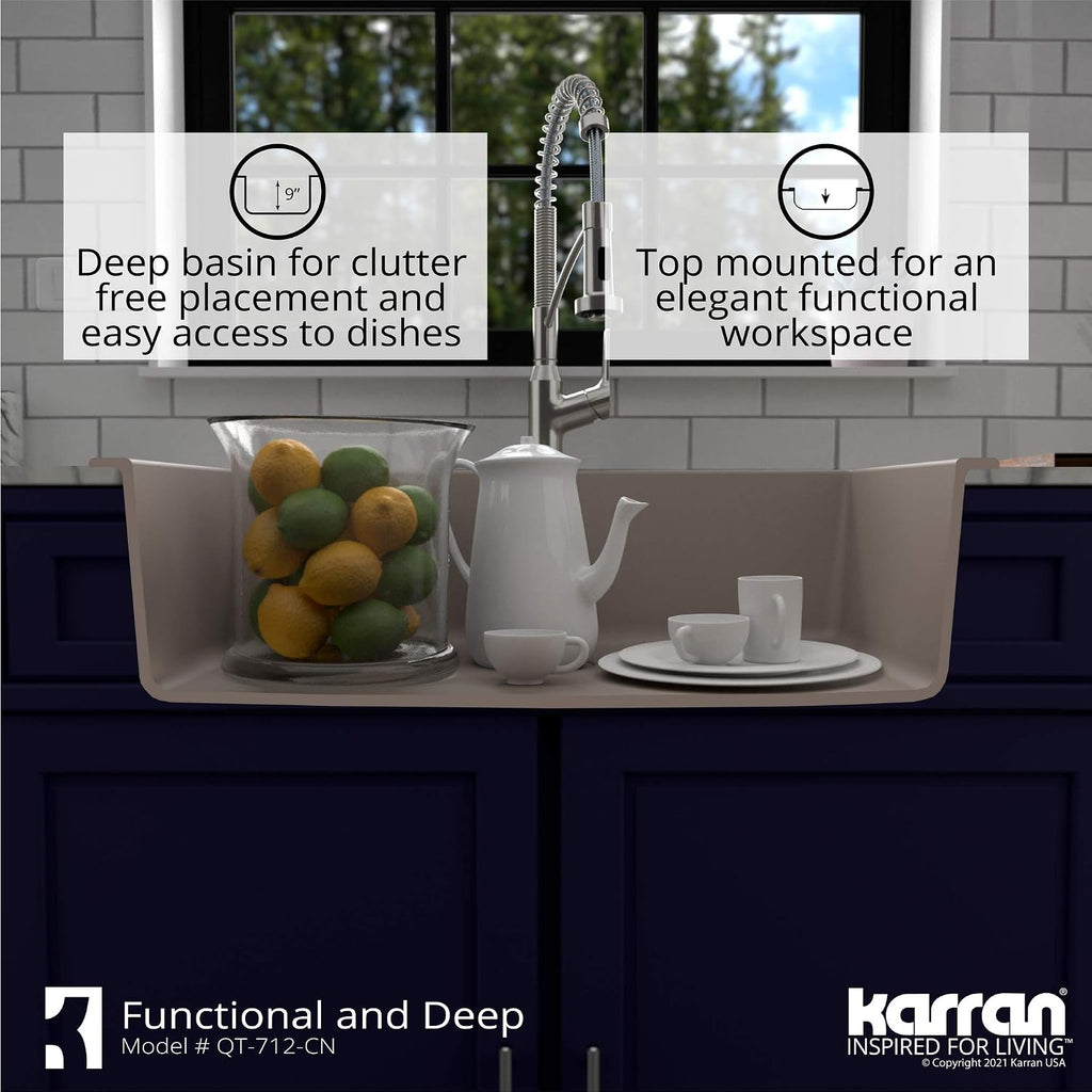 Karran QT-712 Drop-In Quartz Composite 33 in. 1-Hole Single Bowl Kitchen Sink in Concrete